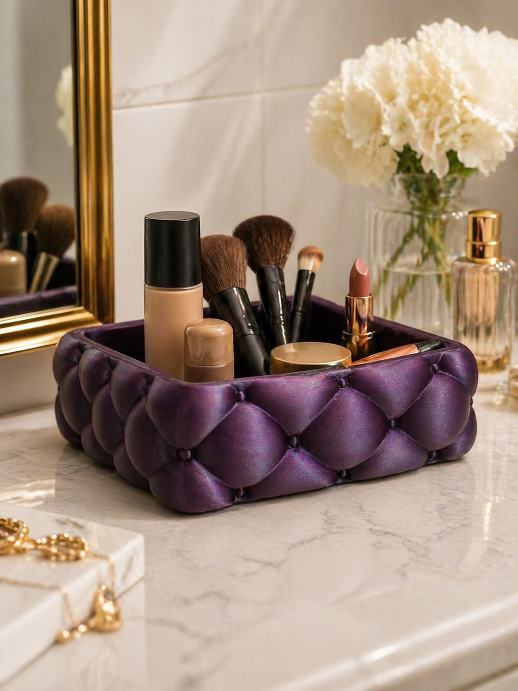 Tăviță elegantă pentru baie, parfumuri, makeup și bijuterii